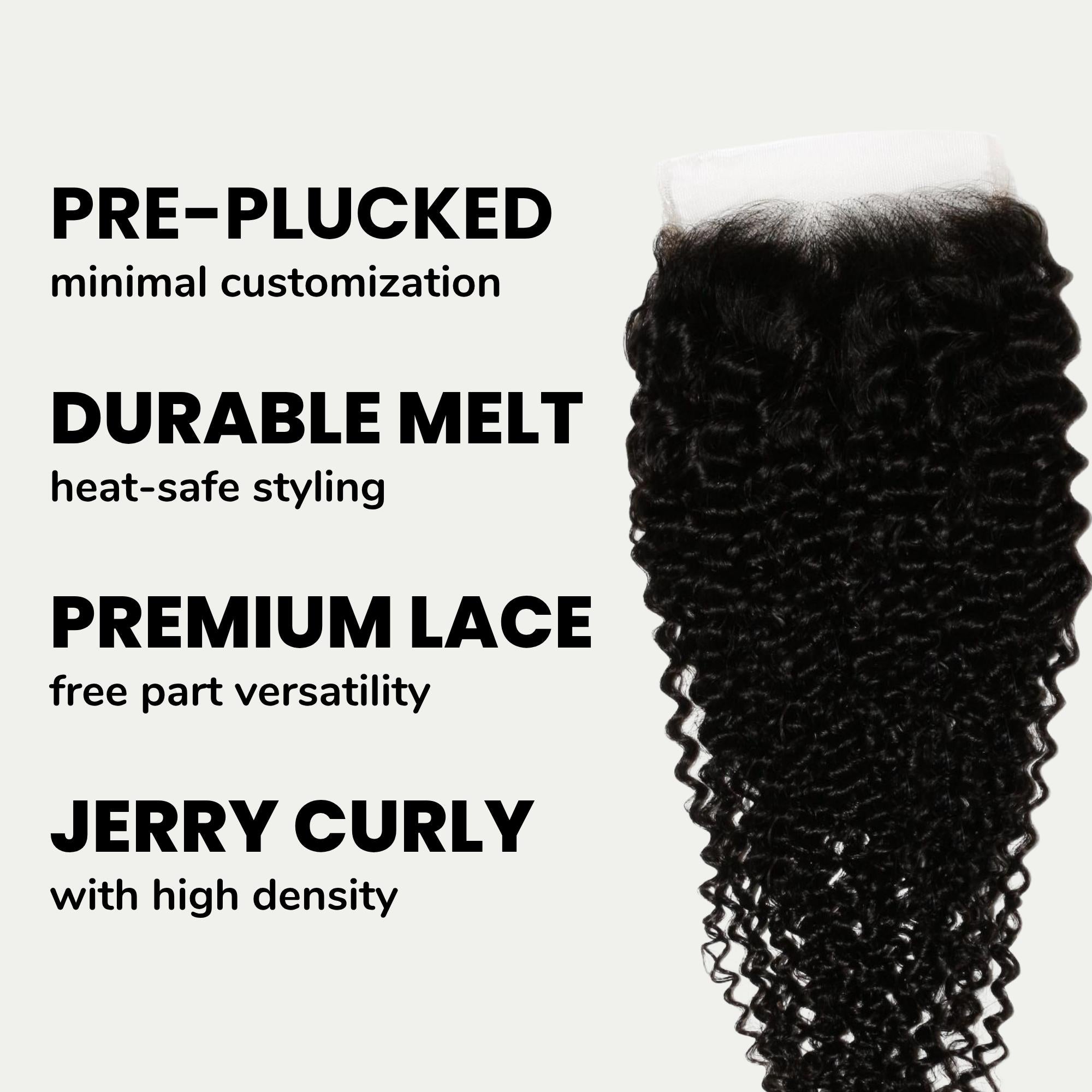 Jerry Curl 4x4 Transparent Lace Human Hair Closure Private Label