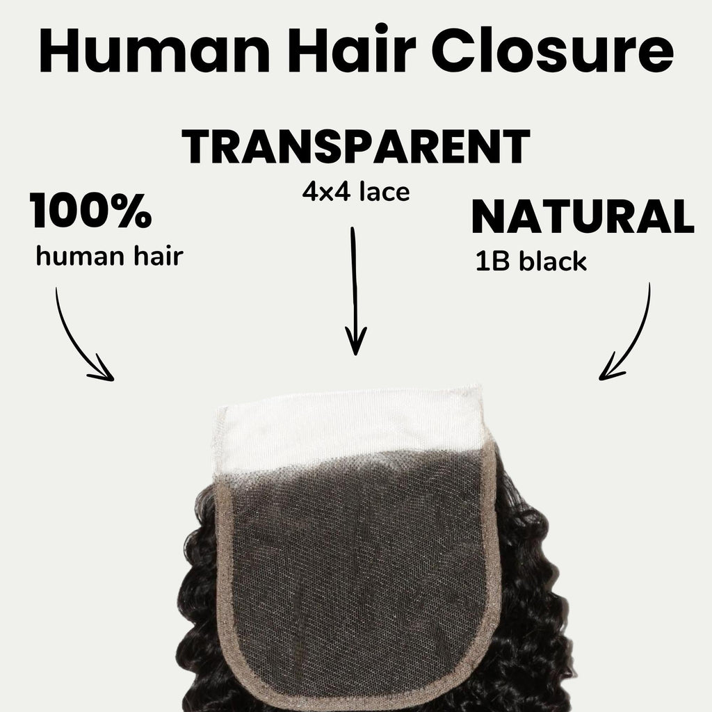 Jerry Curl 4x4 Transparent Lace Human Hair Closure Private Label