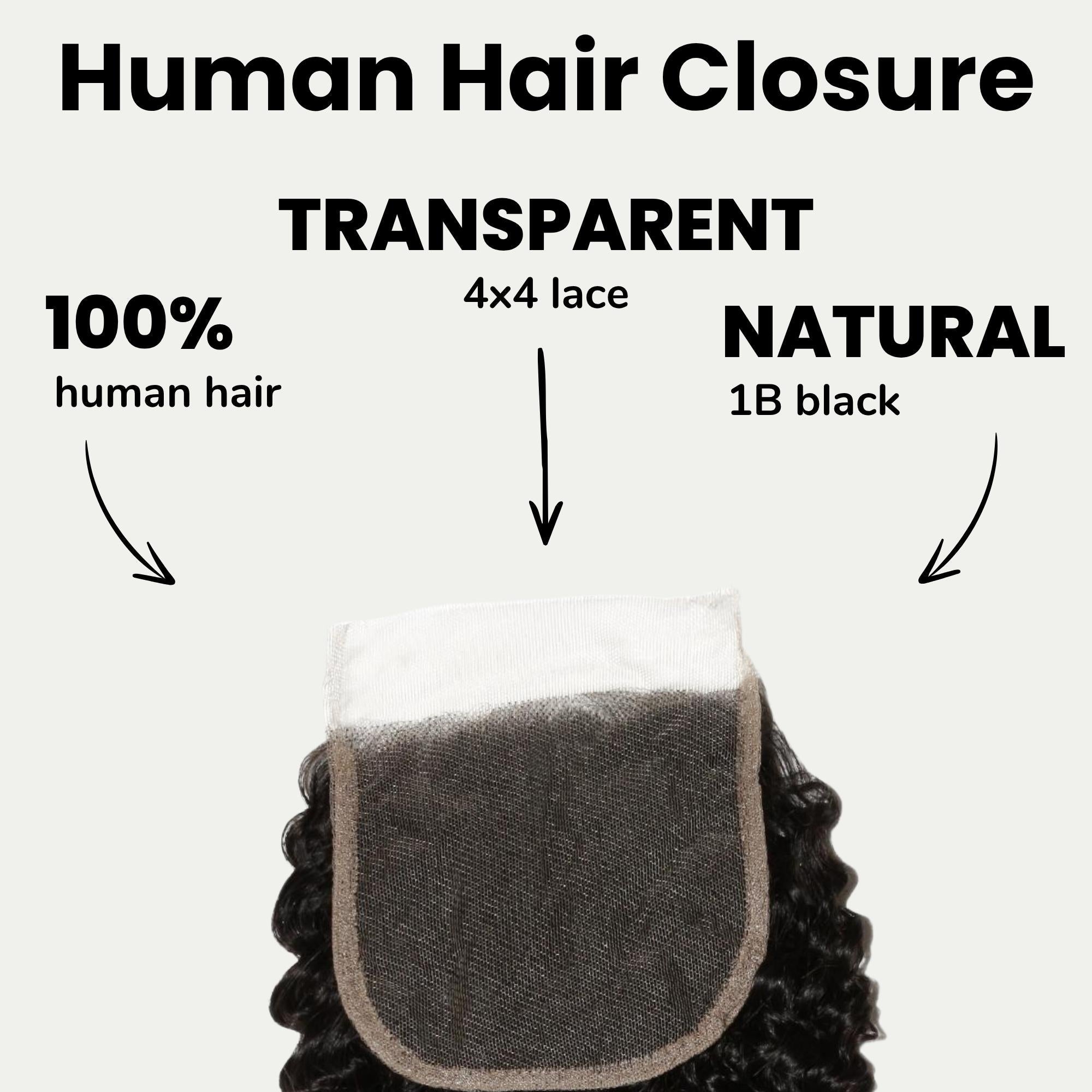 Jerry Curl 4x4 Transparent Lace Human Hair Closure Private Label