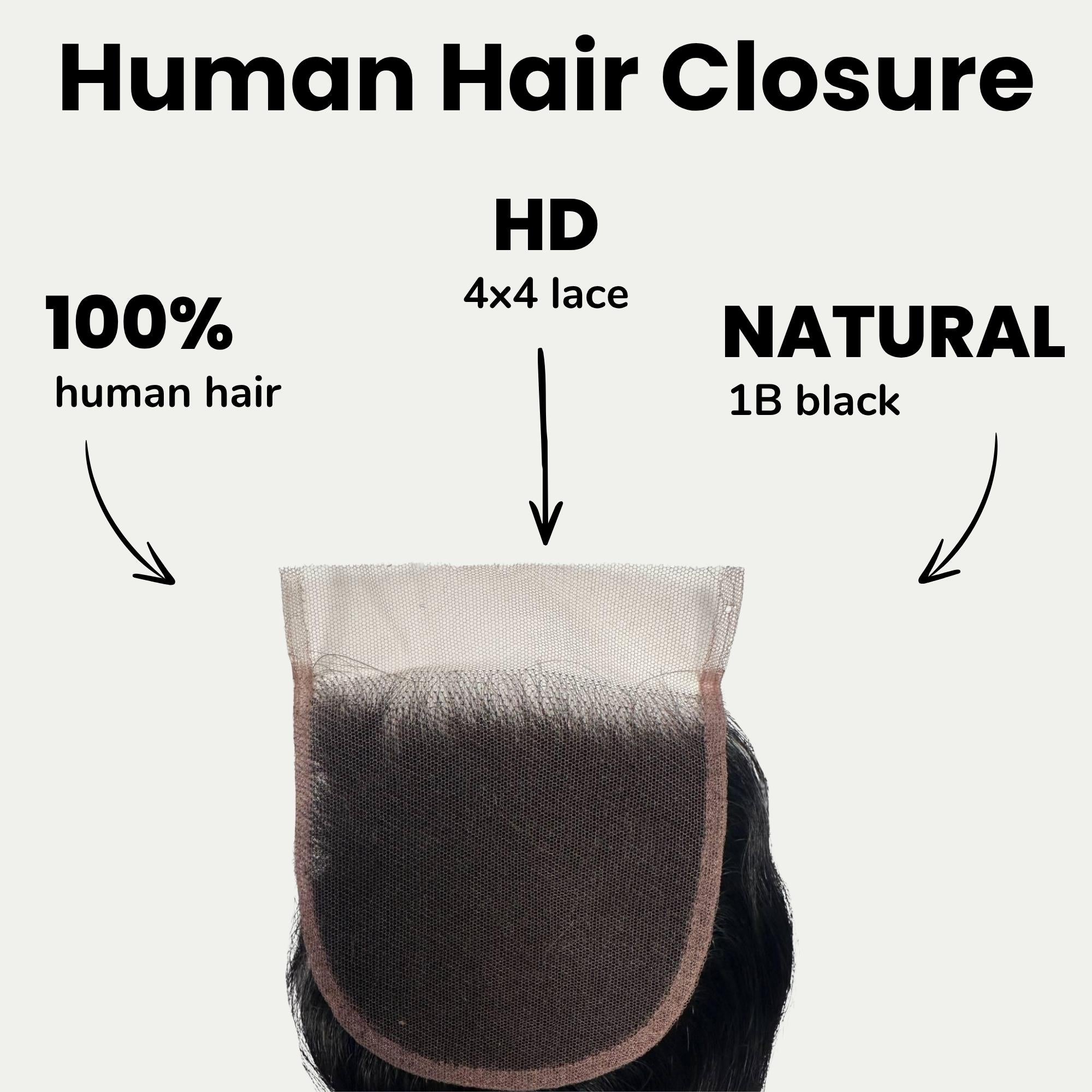 Jet Black Body Wave 4x4 HD Lace Human Hair Closure Private Label
