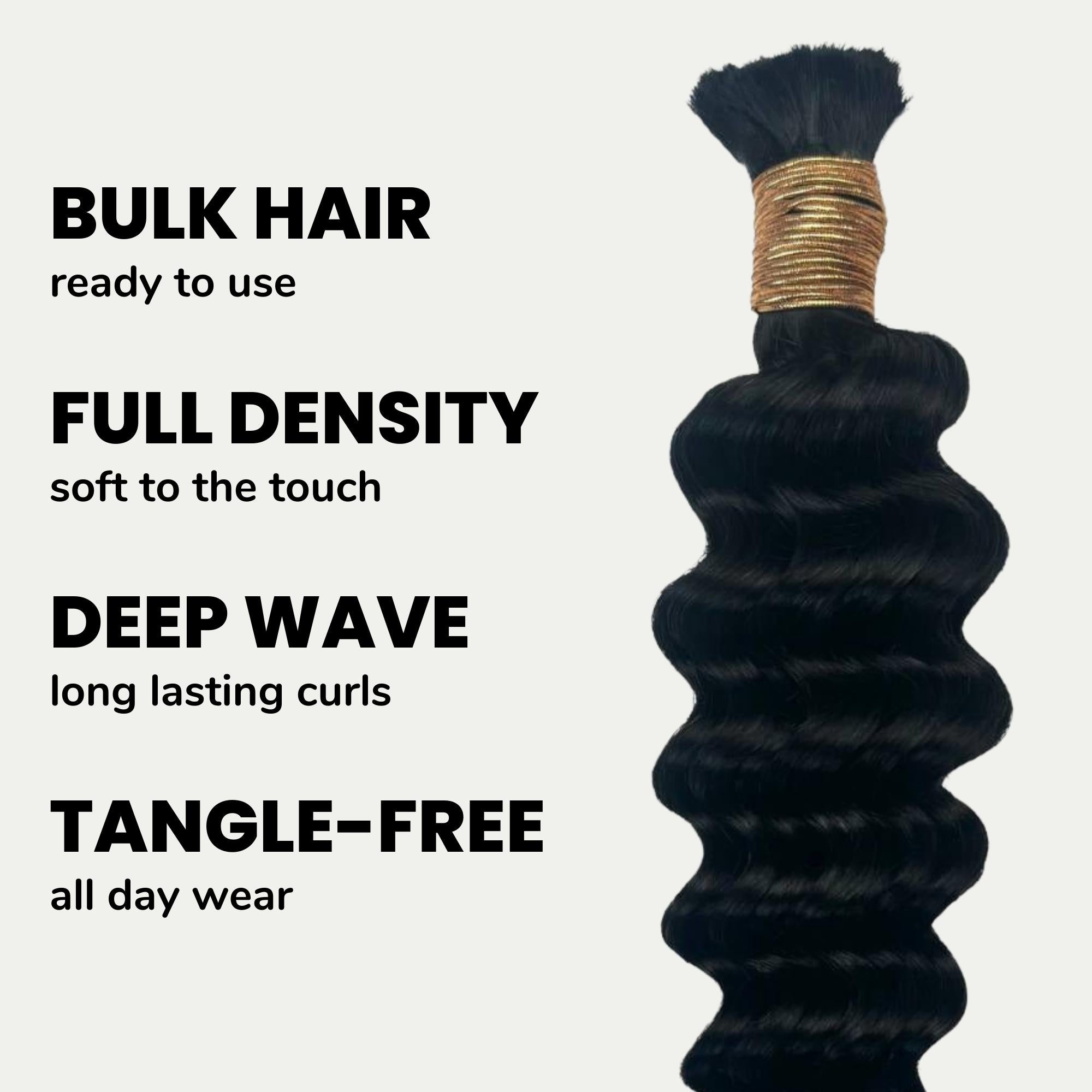 Jet Black Deep Wave Bulk 100% Human Braiding Hair Private Label