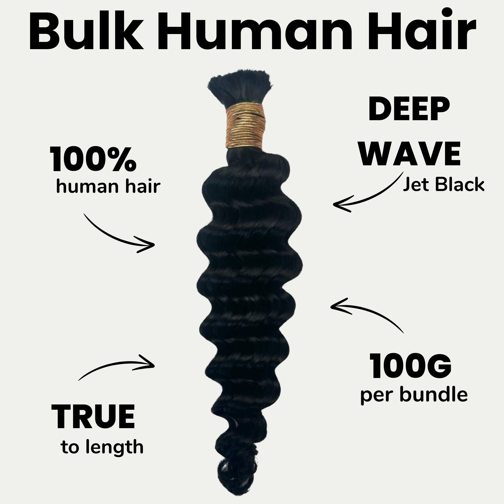 Jet Black Deep Wave Bulk 100% Human Braiding Hair Private Label