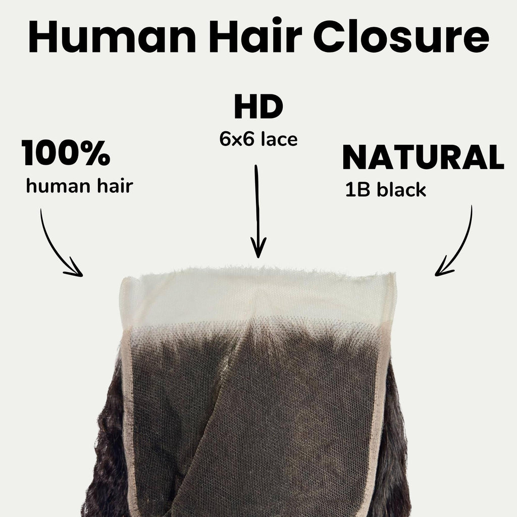 Kinky Straight 6x6 HD Lace Human Hair Closure Private Label