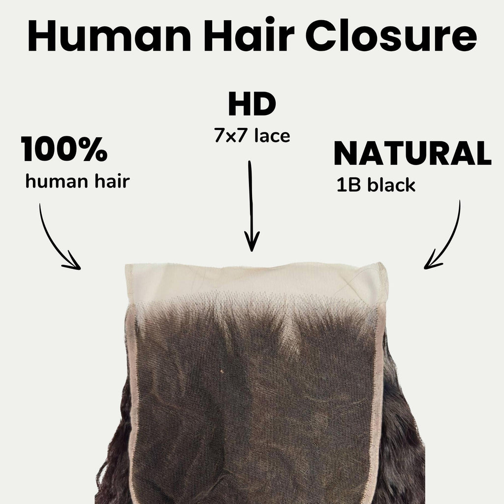 Kinky Straight 7x7 HD Lace Human Hair Closure Private Label