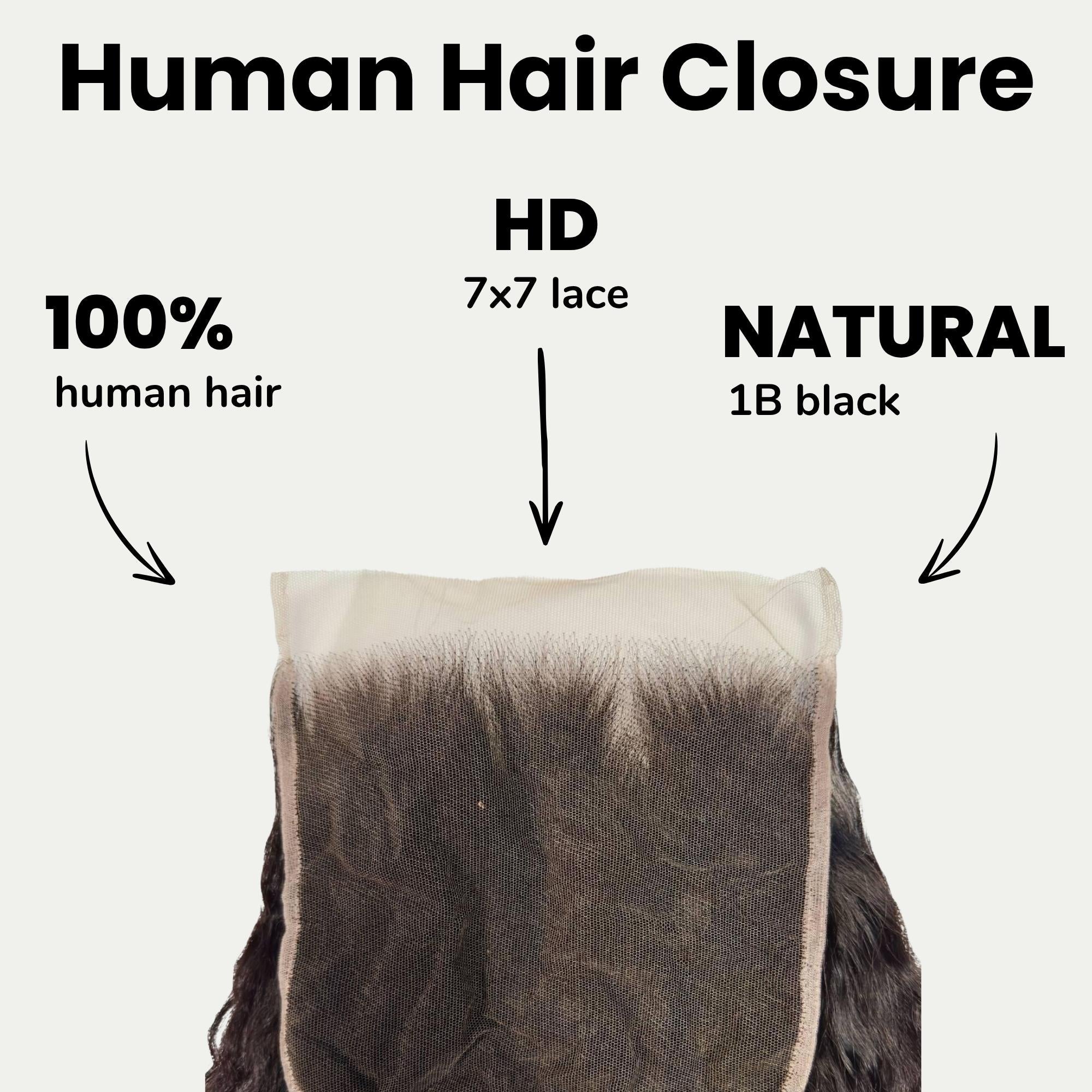 Kinky Straight 7x7 HD Lace Human Hair Closure Private Label