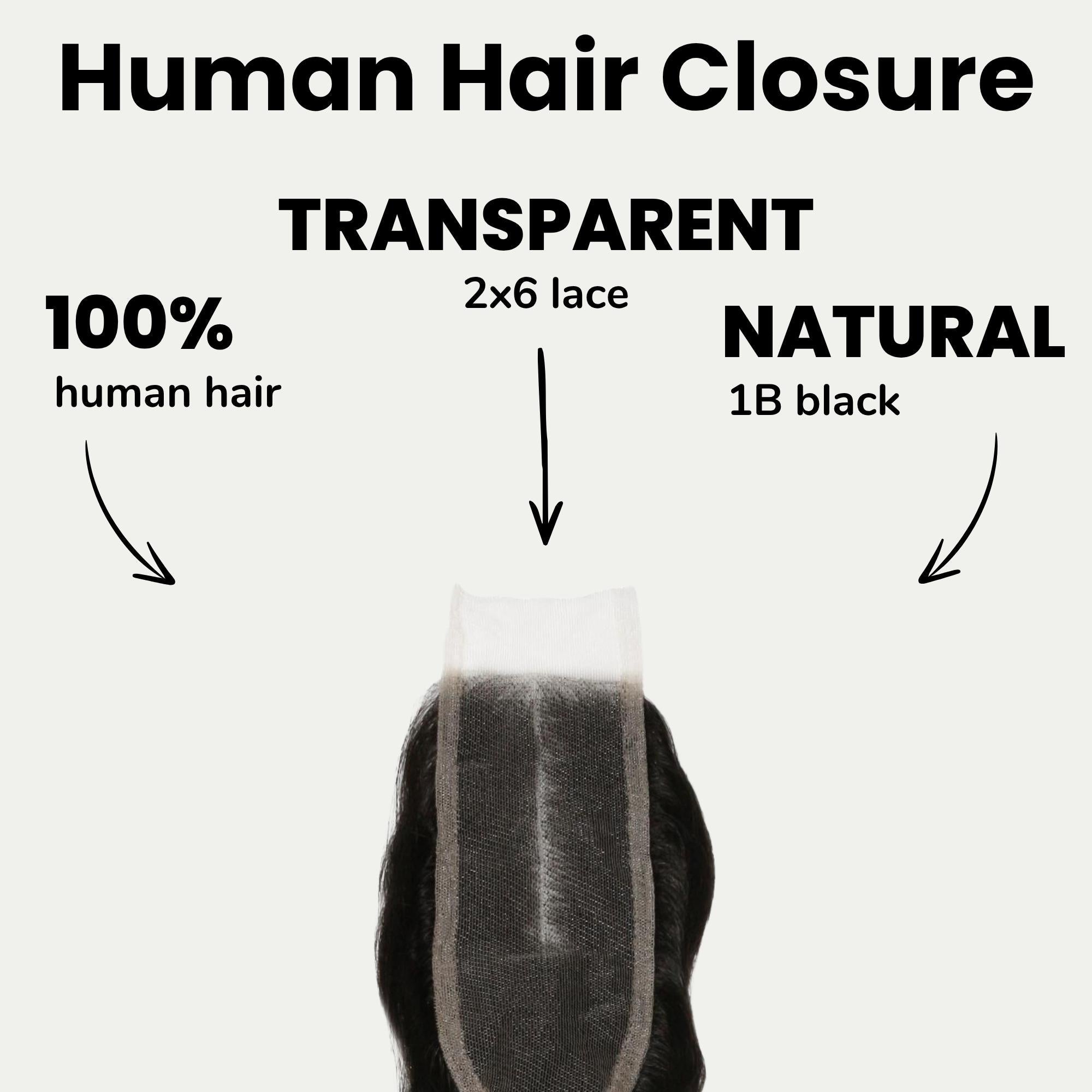 Loose Wave 2x6 Transparent Lace Human Hair Closure Private Label