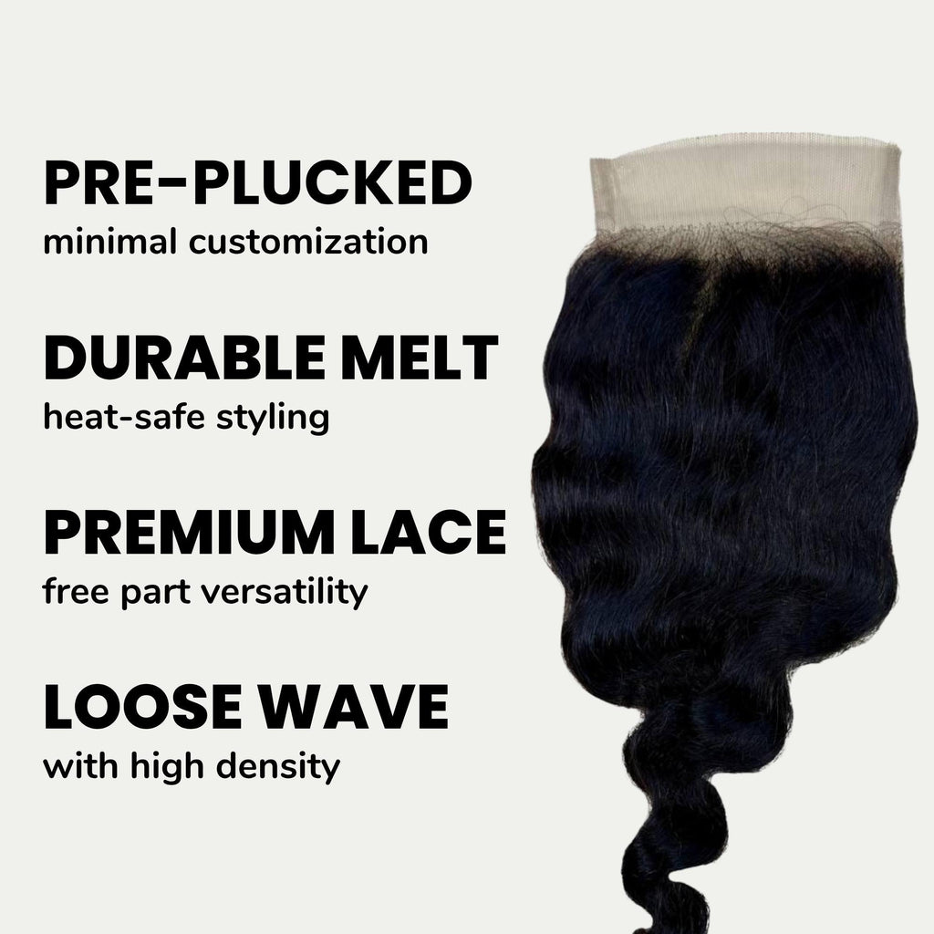Loose Wave 4x4 Transparent Lace Human Hair Closure Private Label