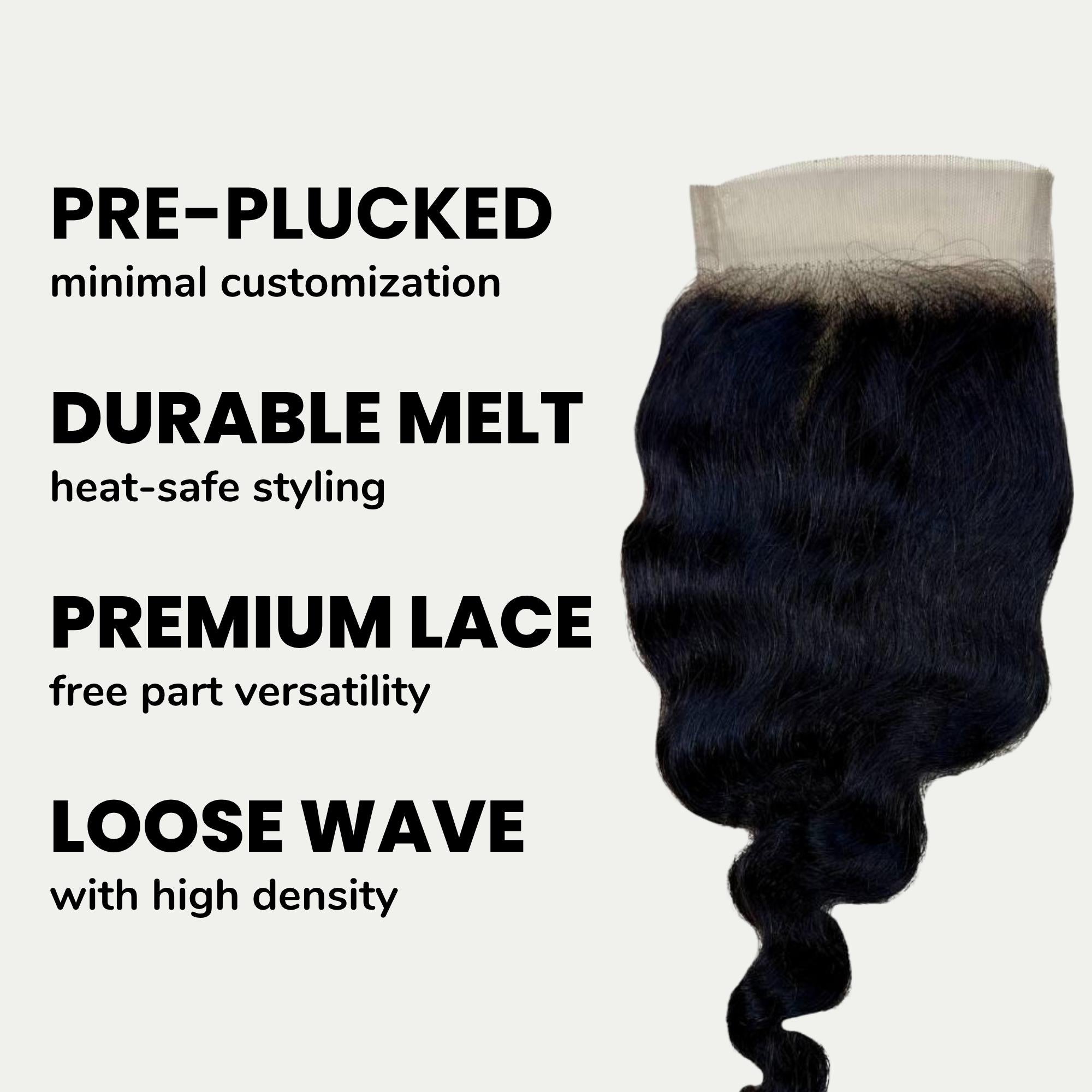 Loose Wave 4x4 Transparent Lace Human Hair Closure Private Label