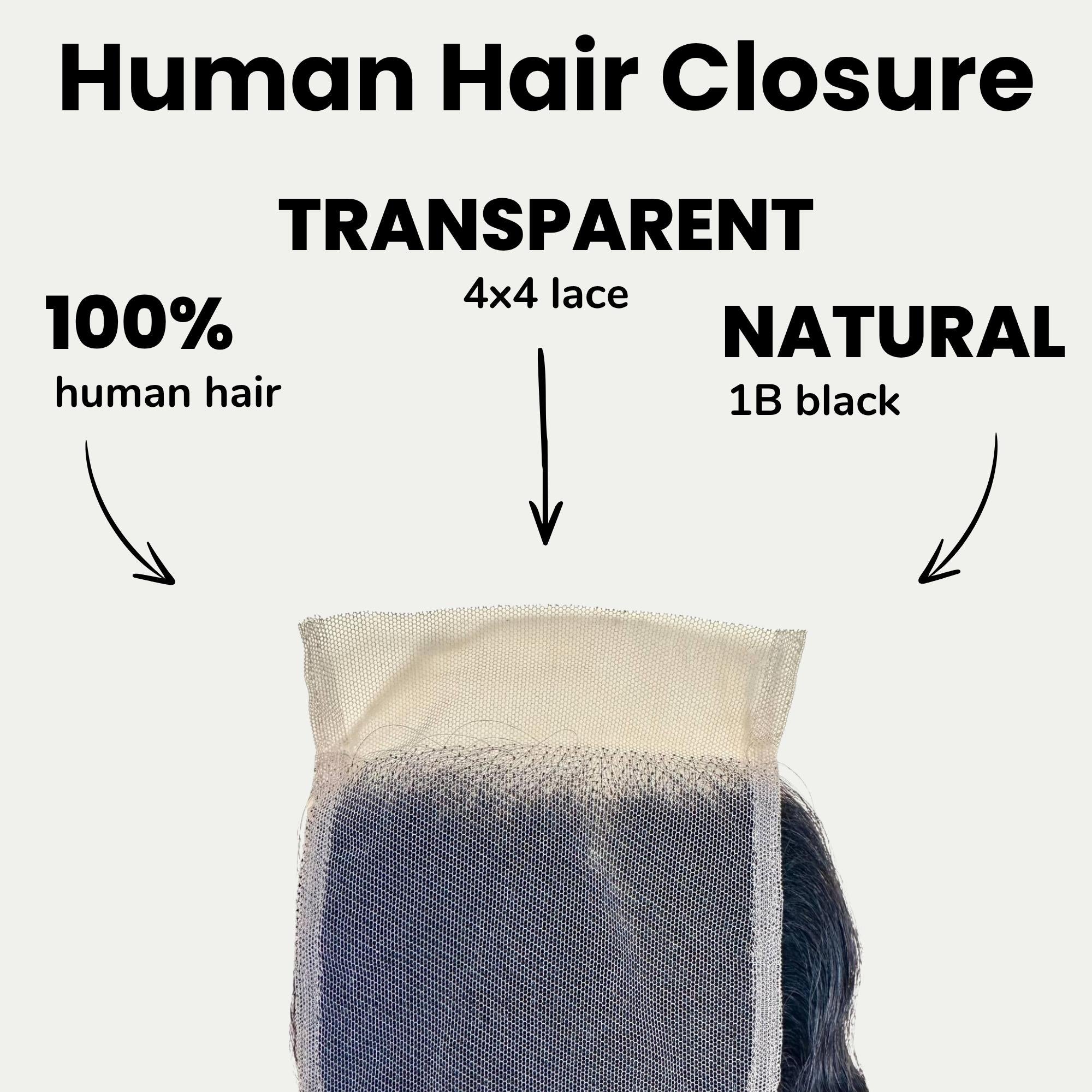 Loose Wave 4x4 Transparent Lace Human Hair Closure Private Label