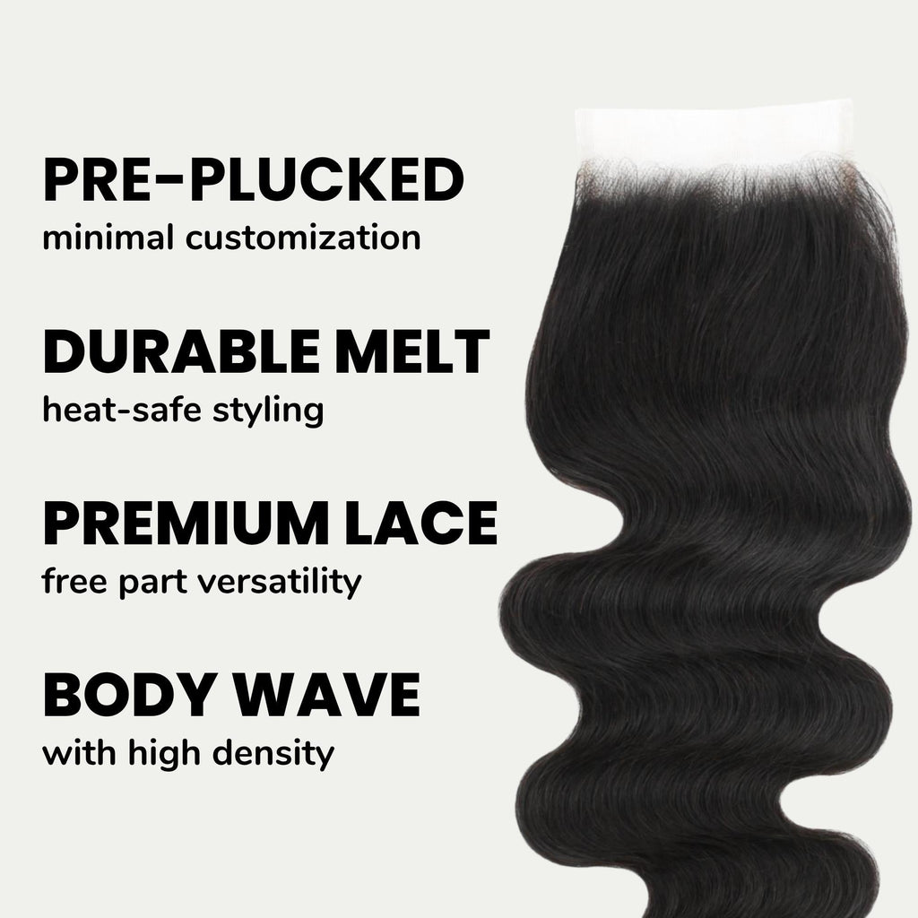 Malaysian Body Wave 4x4 Transparent Lace Human Hair Closure Private Label