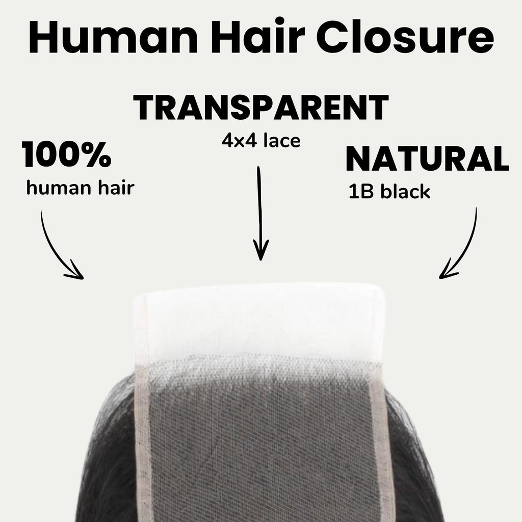 Malaysian Straight 4x4 Transparent Lace Human Hair Closure Private Label