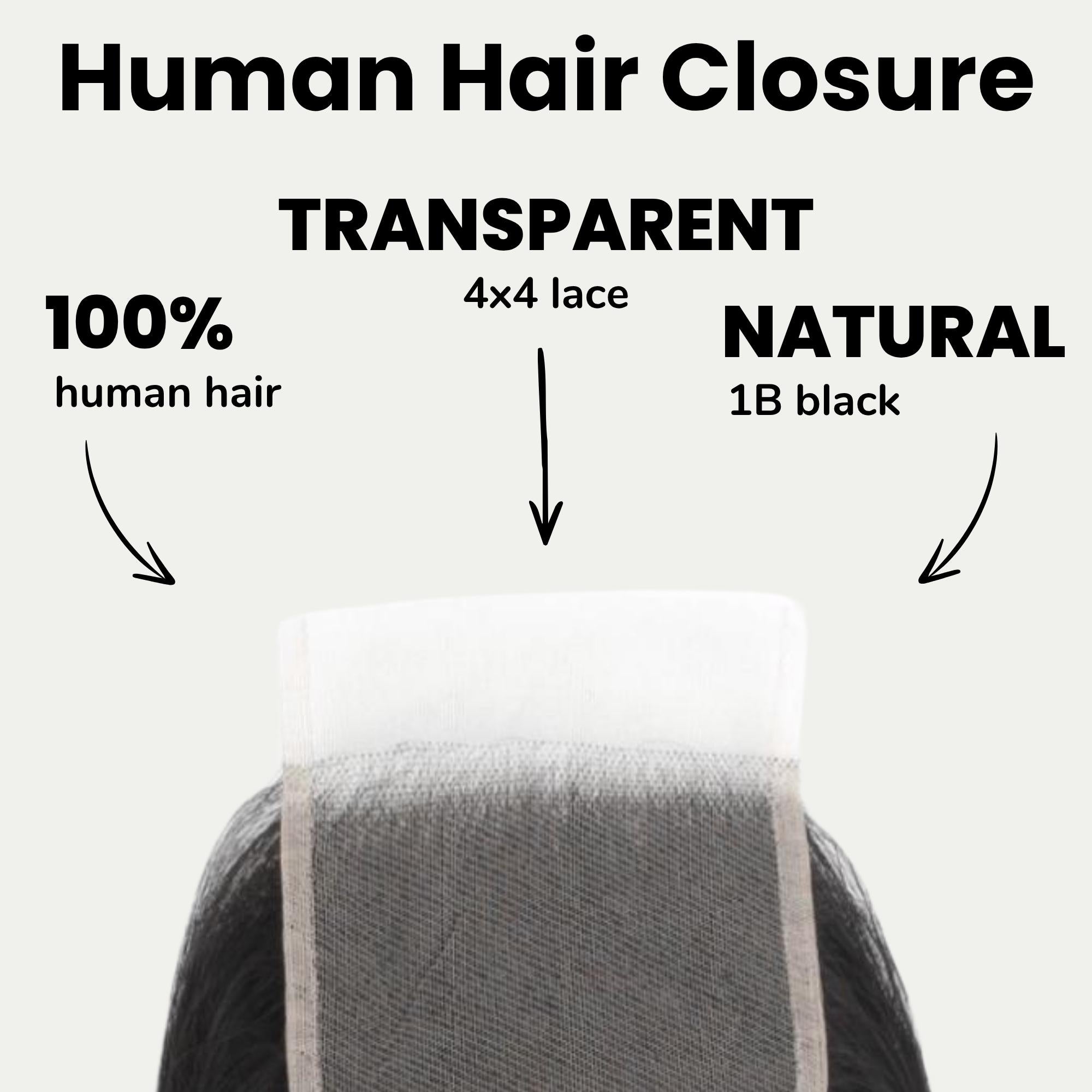 Malaysian Straight 4x4 Transparent Lace Human Hair Closure Private Label