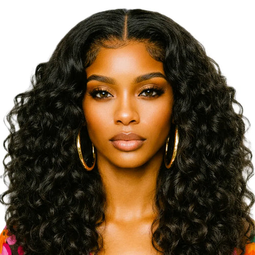 Black 24' Bomb Funmi Curly 6 Inch Deep Part Hairline Thick Layered Bouncy Glueless Pre-Cut Lace Wig Zernabella