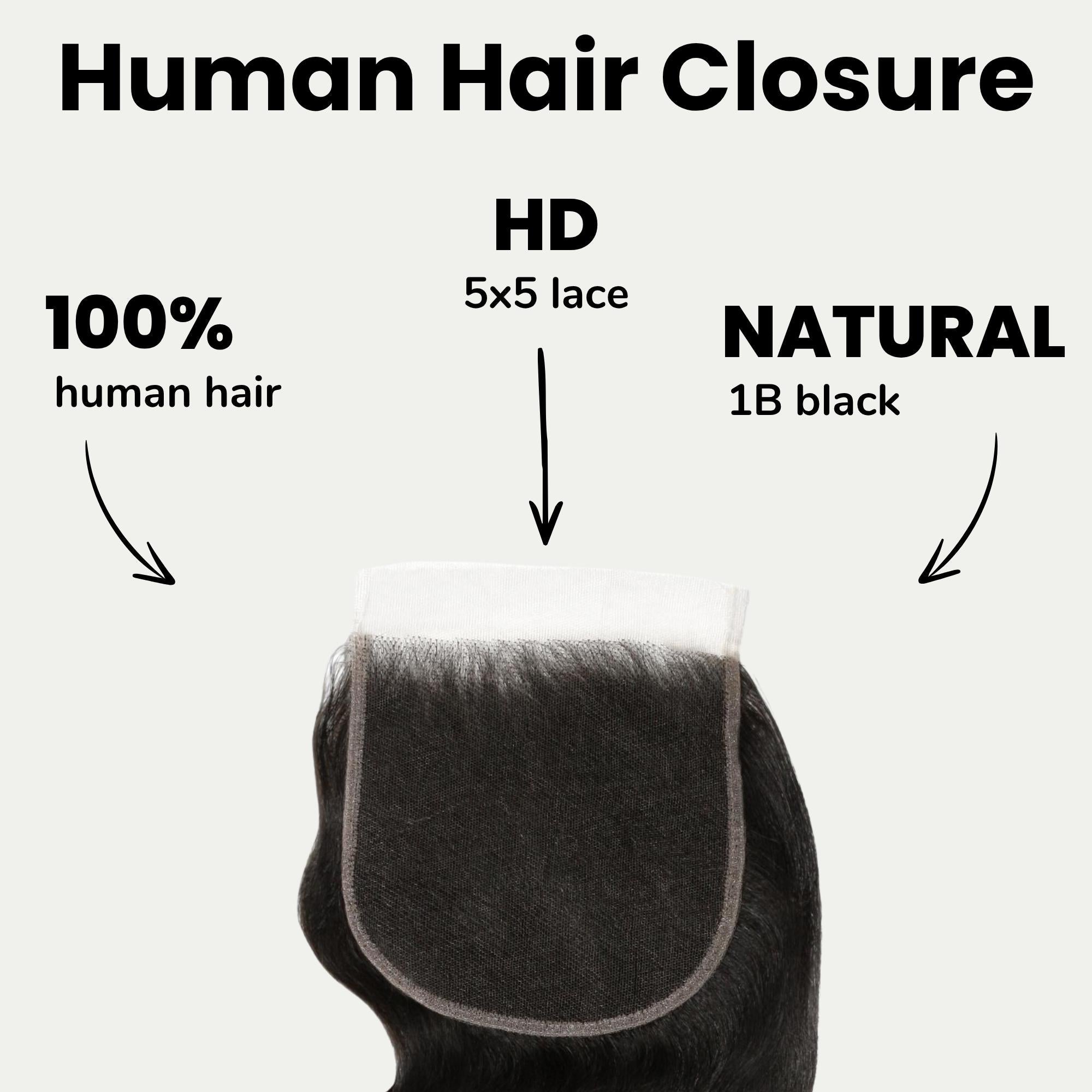 Raw Body Wave 5x5 HD Lace Human Hair Closure Private Label