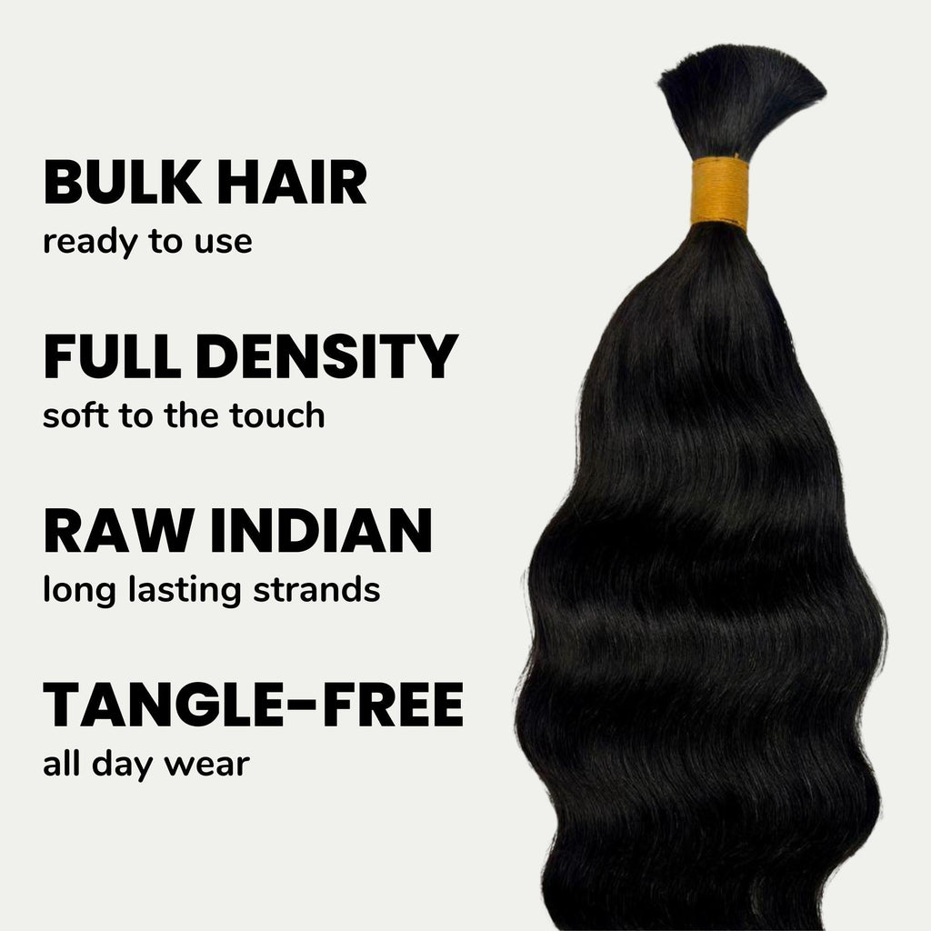 Raw Indian Wavy Bulk 100% Human Braiding Hair Private Label