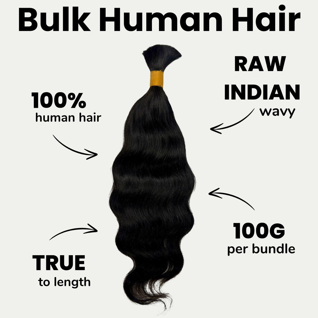Raw Indian Wavy Bulk 100% Human Braiding Hair Private Label