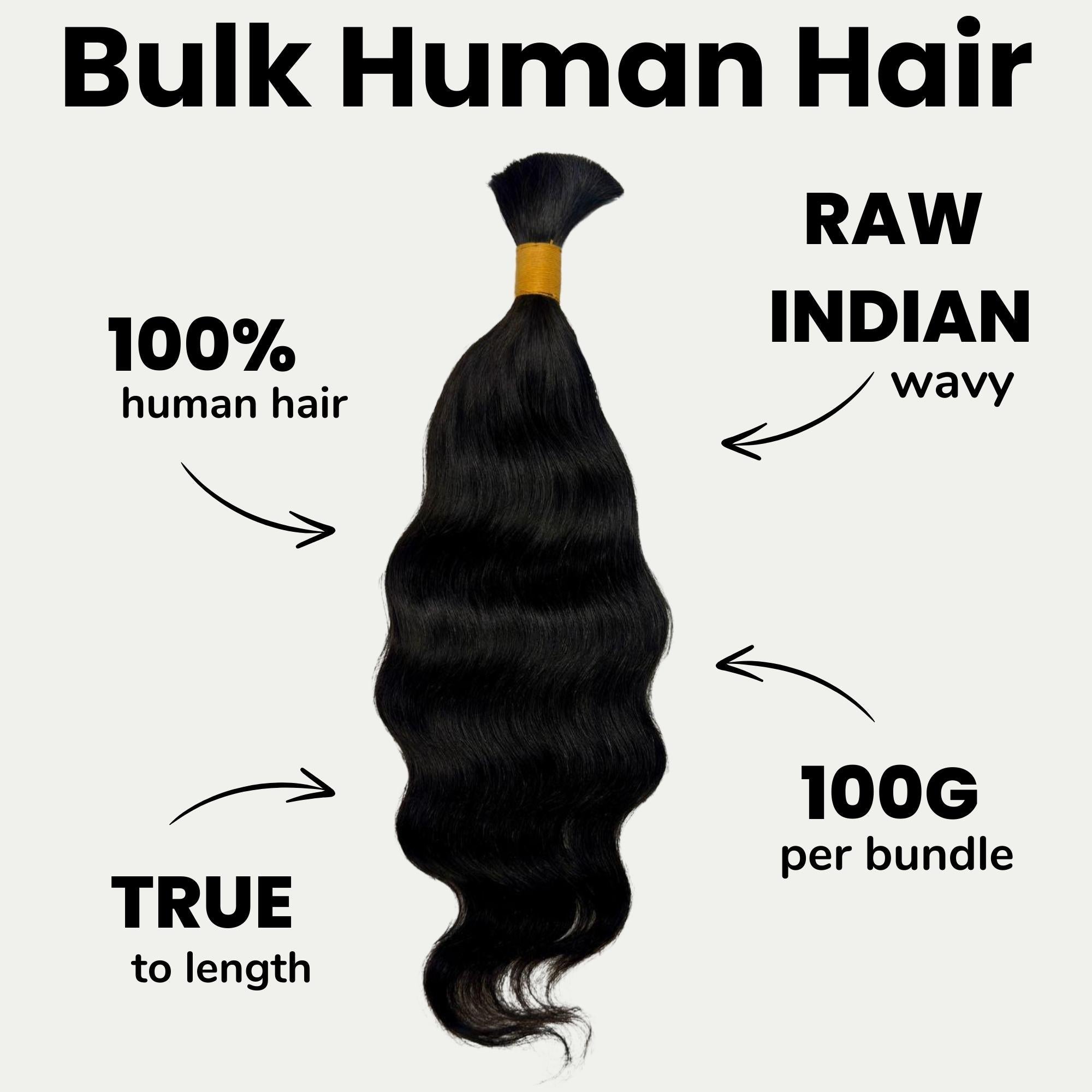 Raw Indian Wavy Bulk 100% Human Braiding Hair Private Label