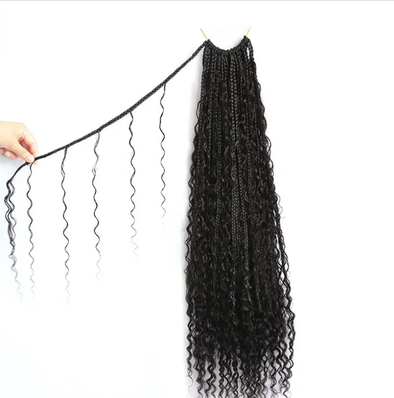 30" Crochet Boho Box Braids | Human Hair Curly Ends | Pre-Looped | Brazilian Remy Hair Extensions Luxegan