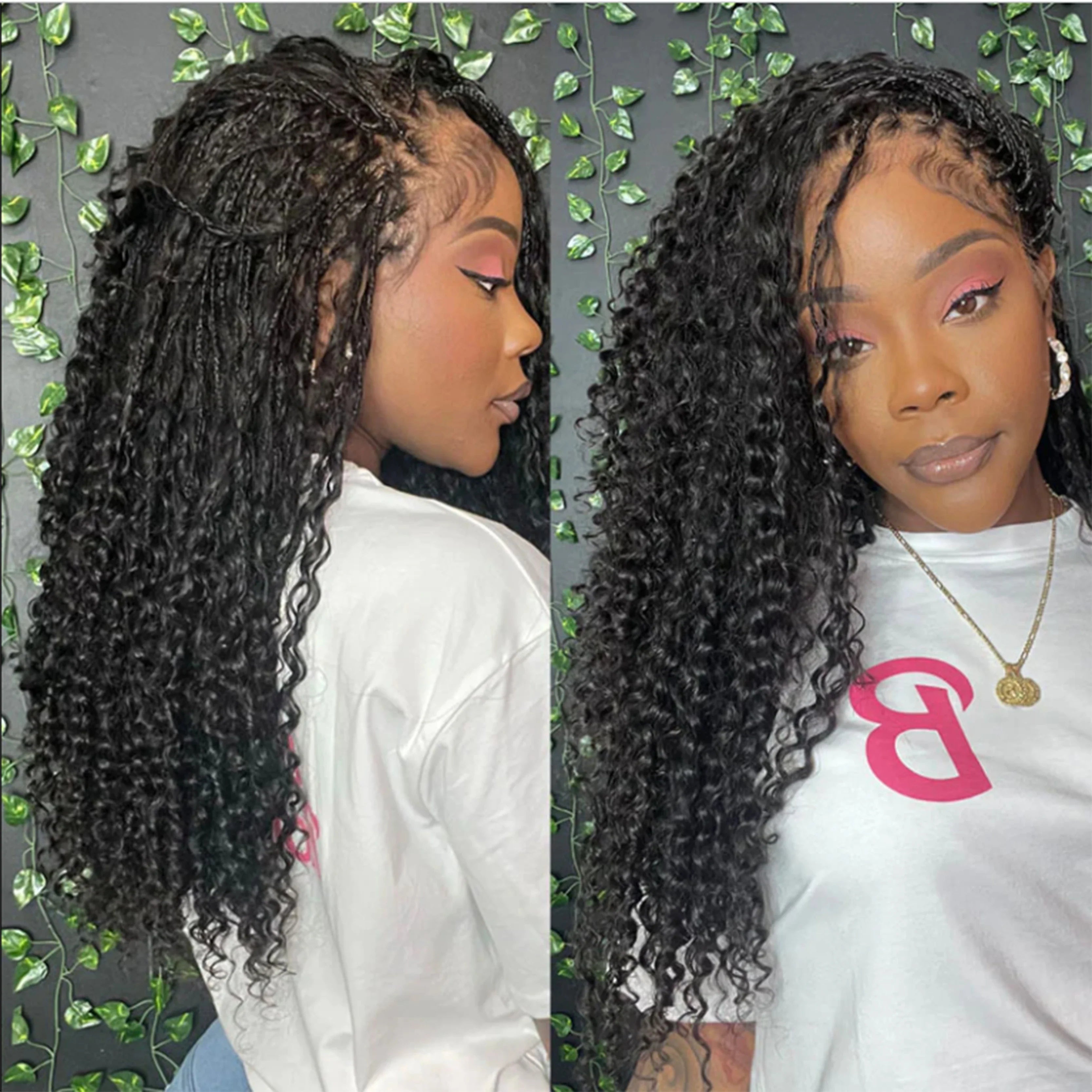 30" Crochet Boho Box Braids | Human Hair Curly Ends | Pre-Looped | Brazilian Remy Hair Extensions Luxegan