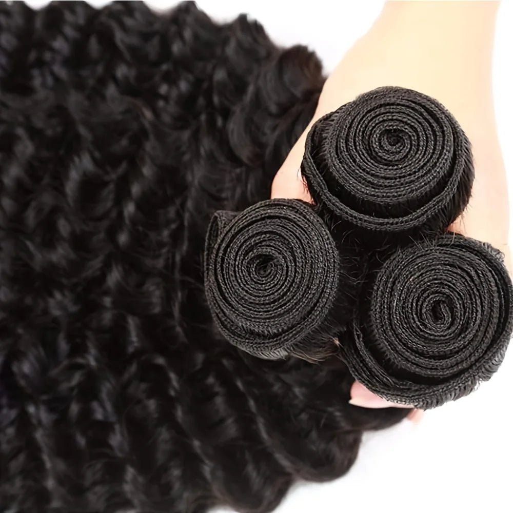 Curly Human Hair Bundles Human Hair Quality Deep Wave Raw Weaving Bundles Water Wave Double Drawn Oringinal Hair Extensions The Hair Plug