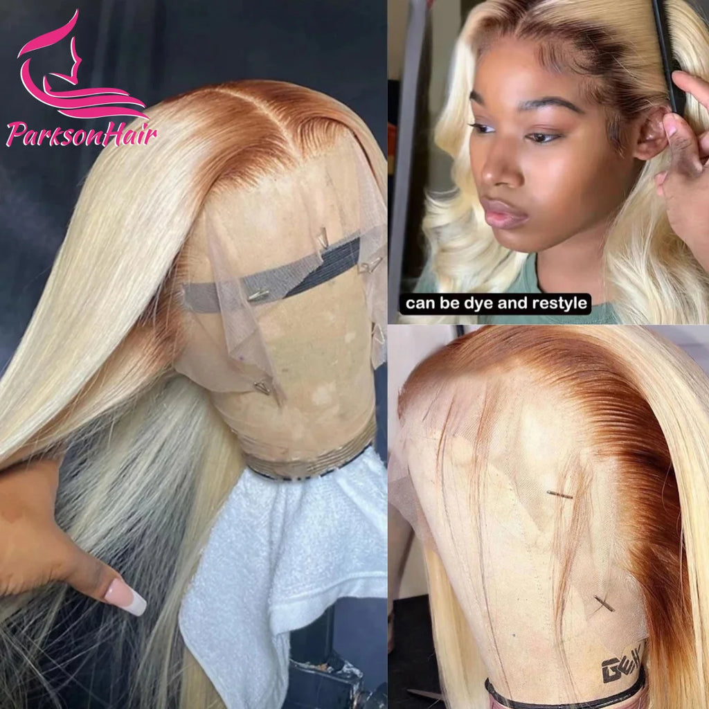 Blonde Colored Human Hair Wig 13x6 13x4 Transparent Lace Front Wig For Women PrePlucked Blonde Human Hair Wig With Dark Root The Hair Plug