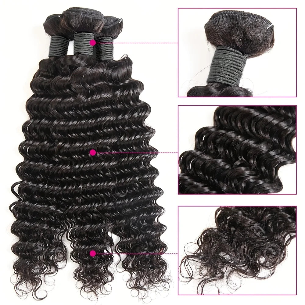Curly Human Hair Bundles Human Hair Quality Deep Wave Raw Weaving Bundles Water Wave Double Drawn Oringinal Hair Extensions The Hair Plug