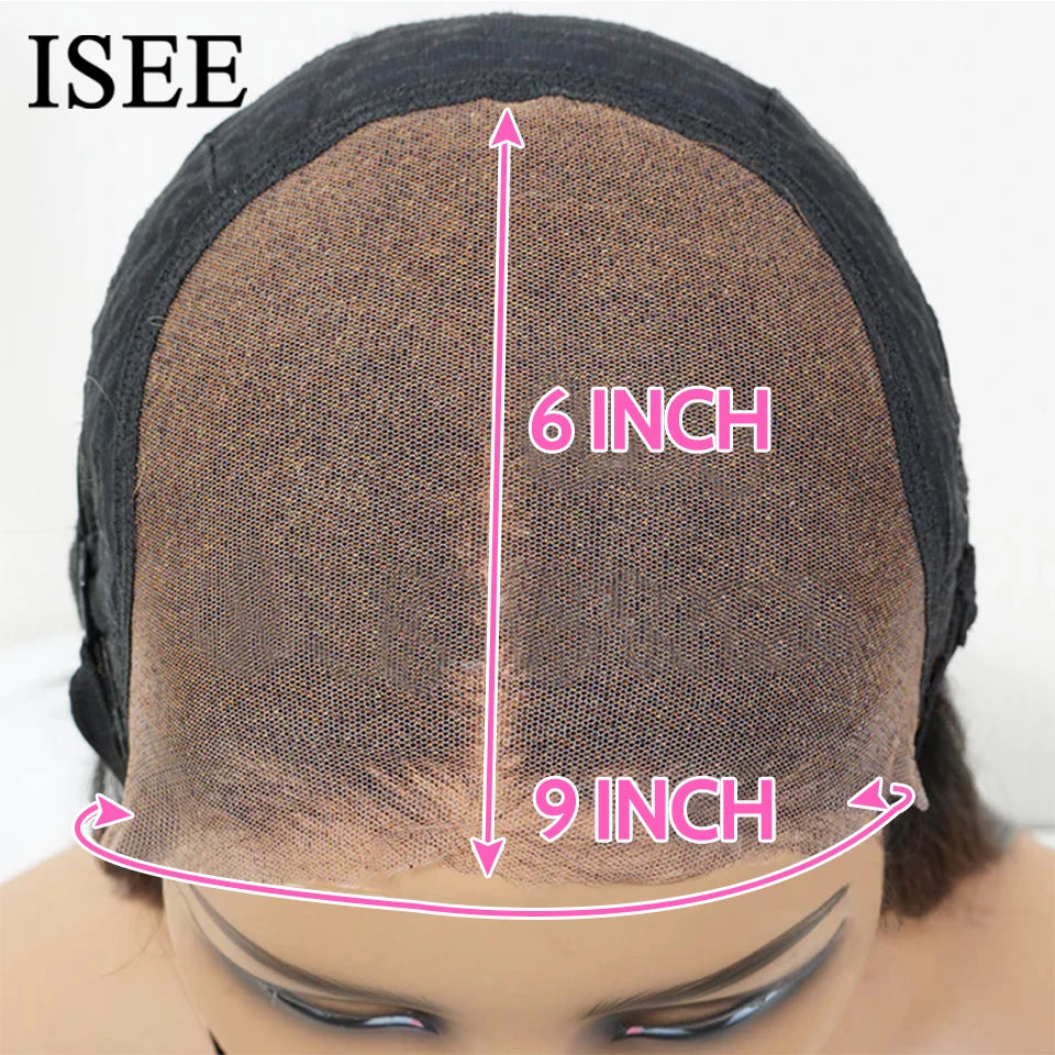 ISEE Hair 9X6  Burmese Curly Glueless Wigs Natural Black Pre Bleached Human Hair  Wig M-Cap Wear Can Go Wig Pre Cut Lace The Hair Plug