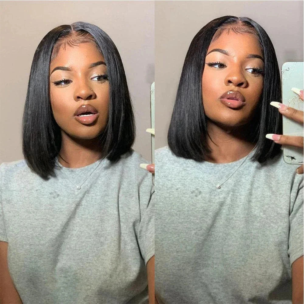 10-16 inch Short Straight Bob Wig | Brazilian Remy Human Hair | 13x4 Lace Frontal | Natural Looking | Ready to Wear Luxegan
