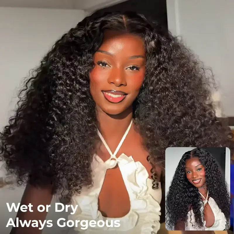 ISEE Hair 9X6  Burmese Curly Glueless Wigs Natural Black Pre Bleached Human Hair  Wig M-Cap Wear Can Go Wig Pre Cut Lace The Hair Plug