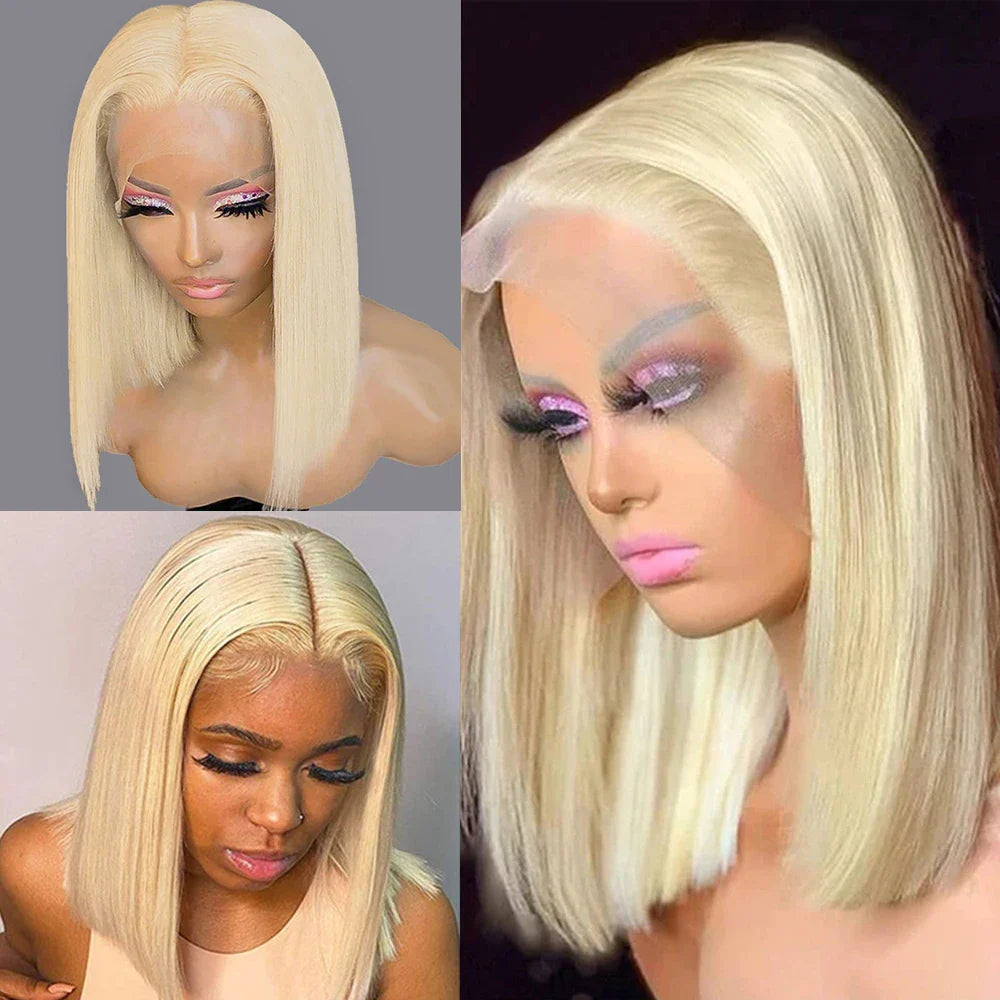 613 Honey Blonde Bob Lace Front Human Hair Wigs 13x4 Remy Brazilian Straight Short Bob 10 14 Inch Luxegan