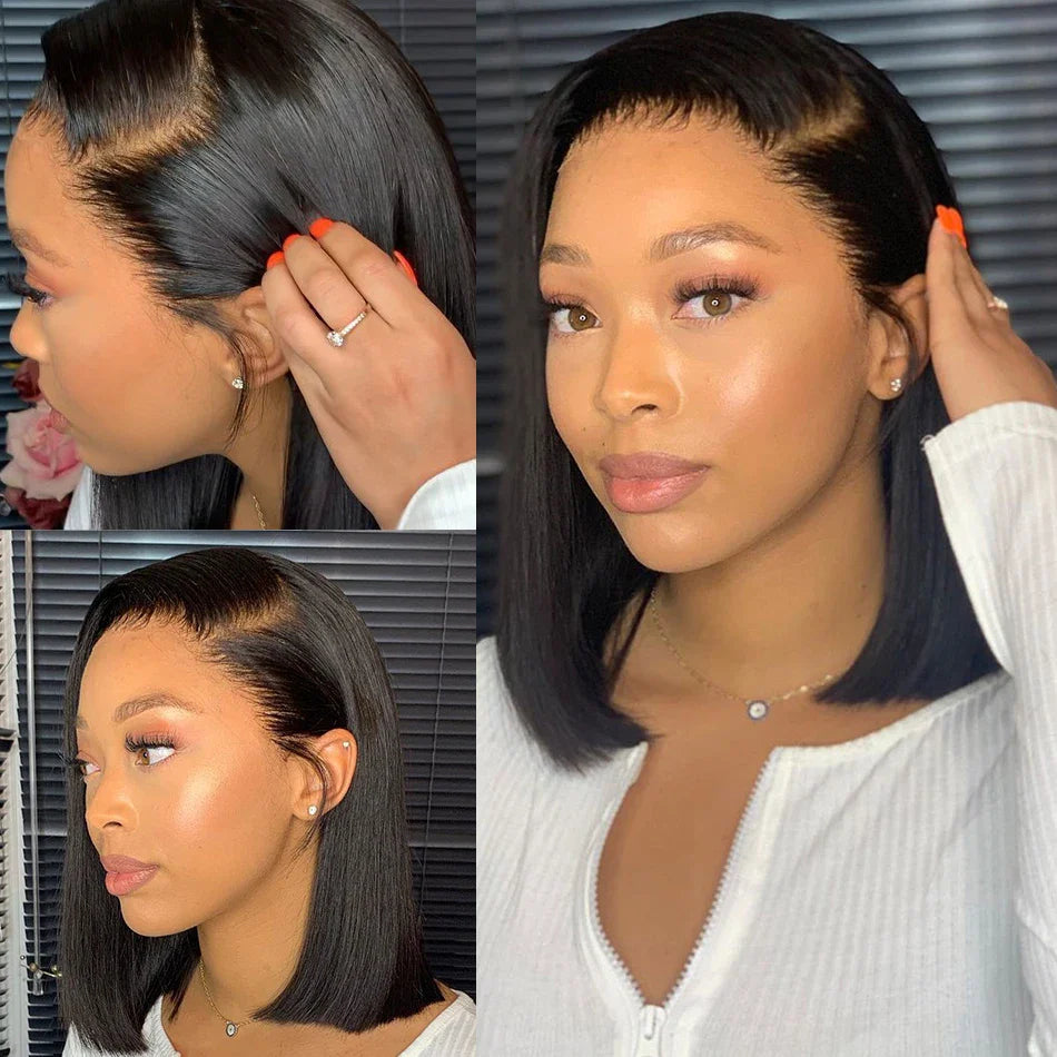 Glueless 13x4 Straight Lace Front Bob Wig Pre-Plucked 4x4 Closure Brazilian Remy Human Hair Bone Straight Short Bob Luxegan