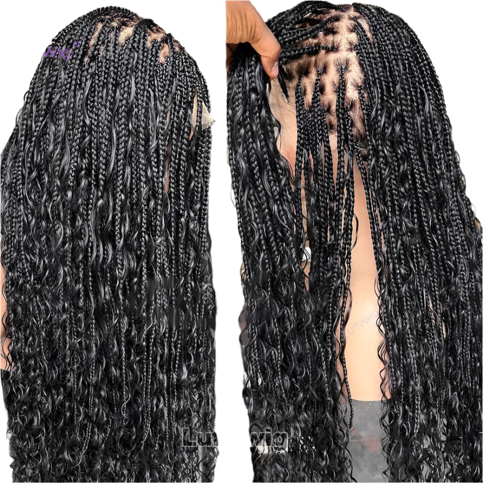 26"+ Boho Knotless Braids Ponytail Wig | HD Full Lace | Human Hair | 300% Density | Baby Hair Luxegan
