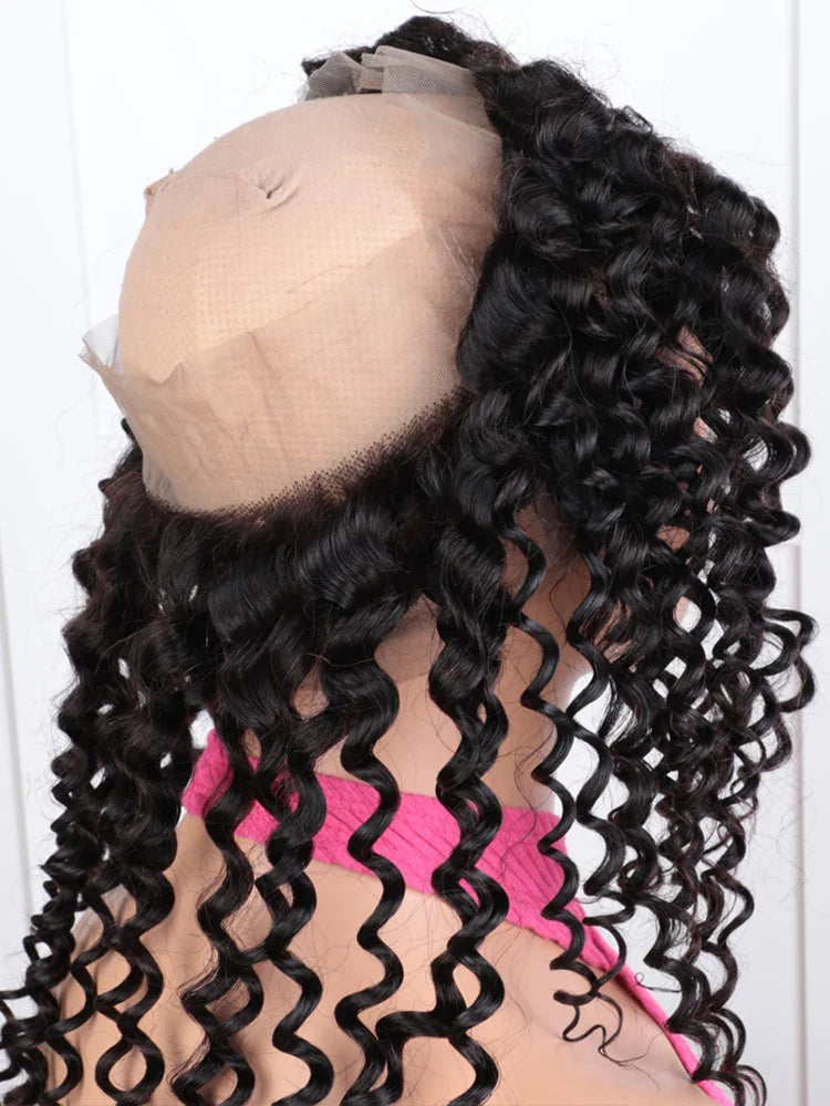 180% Density Deep Wave 360 Lace Frontal Wig | Transparent Swiss Lace Brazilian Remy Human Hair (12-20 Inch) Luxegan