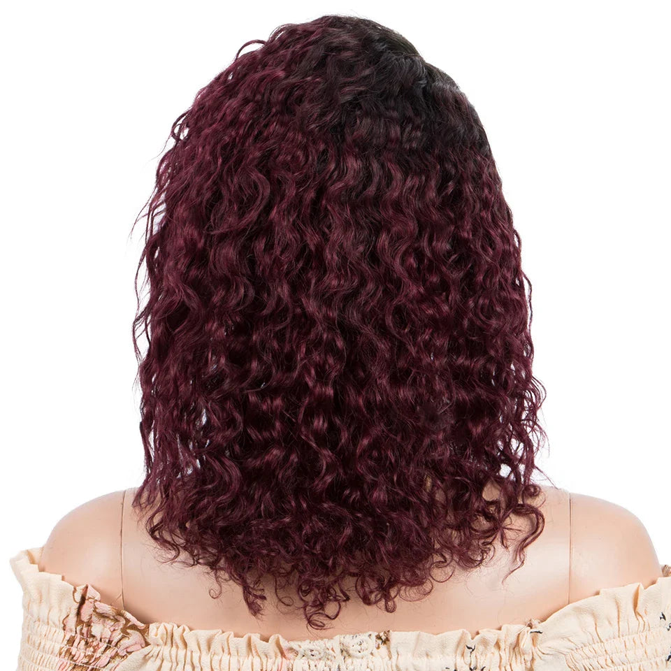 Sleek Curly Human Hair Wig | Brown Highlights | 13x1 T Part Lace Wig | Brazilian Remy Hair | Water Wave Luxegan