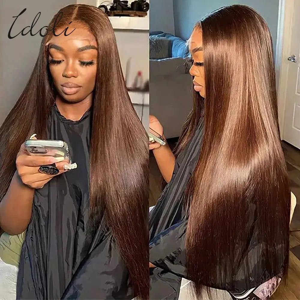 13x6 Chocolate Brown Body Wave Lace Front Wig Transparent Lace Frontal Wig Human Hair Preplucked Colored Human Hair Wigs 180% idoli hair Official Store