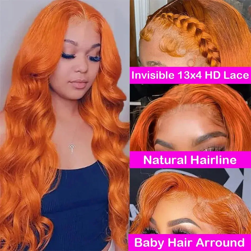 HD 13X6 Orange Ginger Lace Front Wig 100% Human Hair 13x4 Body Wave Lace Frontal Wig Pre Plucked Colored Human Hair Wig On Sale ULilly Hair Store