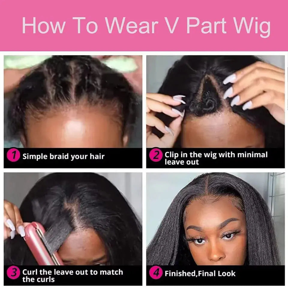 16-34Inch Kinky Straight U Part Wig Glueless Wig Human Hair Ready To Wear Remy Human Hair Wigs V Part Wig No Lace Wigs For Women Baierte Hair Wholesale Supply Store