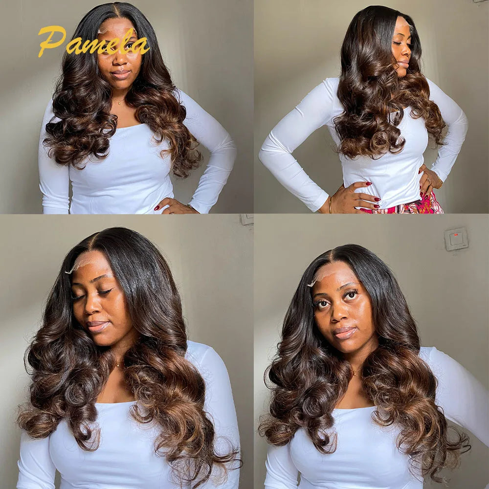 Blonde Wig Ombre Brown Colored Human Hair Wig 250 Density Loose Deep Wave Lace Frontal Glueless Wigs Human Hair Ready To Wear The Hair Plug