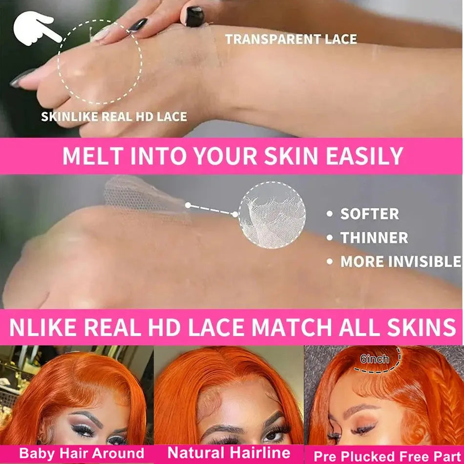 HD 13X6 Orange Ginger Lace Front Wig 100% Human Hair 13x4 Body Wave Lace Frontal Wig Pre Plucked Colored Human Hair Wig On Sale ULilly Hair Store