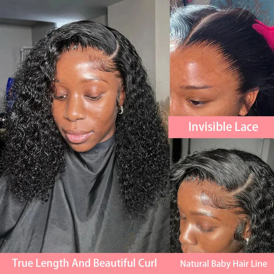 200% Density Short Curly Bob Wigs 13x4 Lace Front 4x4 Closure Deep Wave Brazilian Remy Human Hair 14 Inch Luxegan