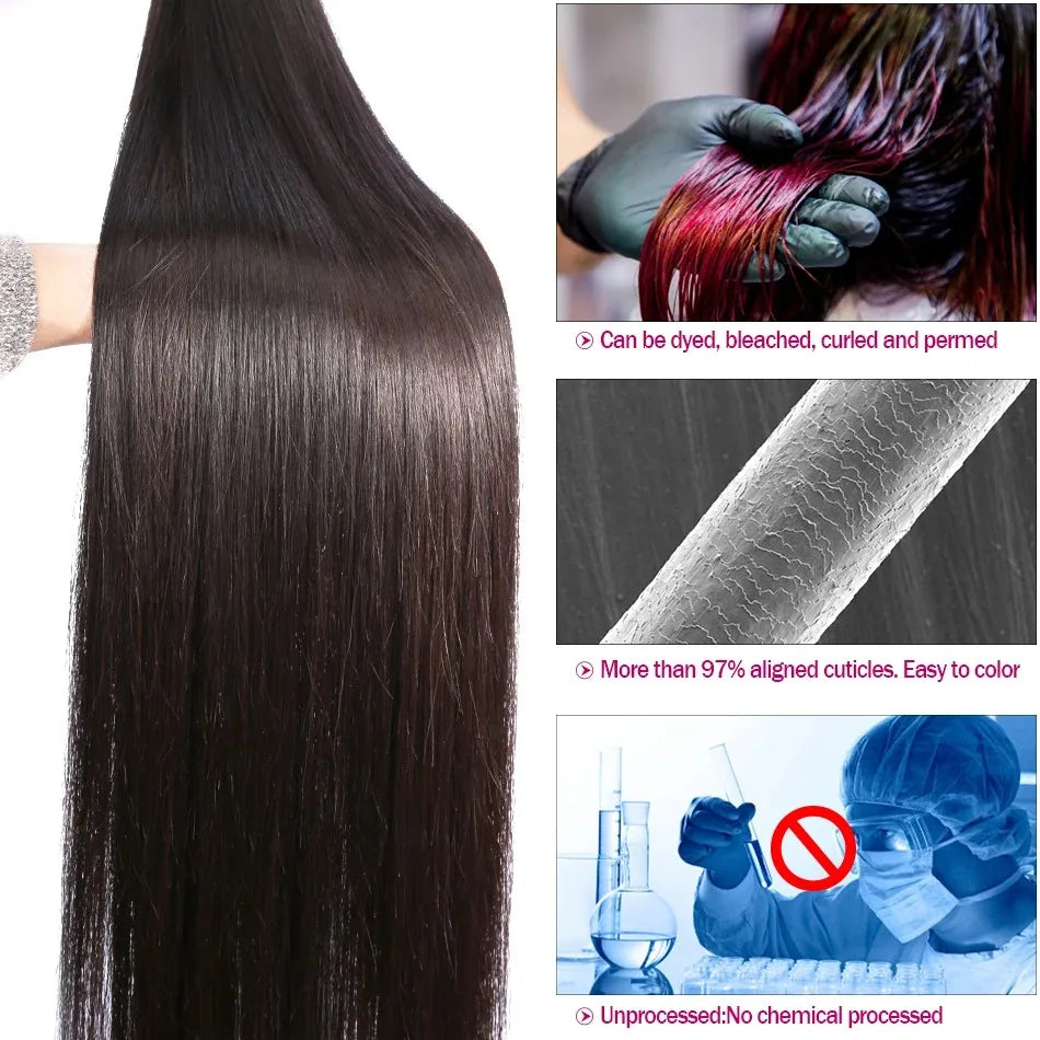 Straight Human Hair Bundle Raw Hair 30 34 Inch Bundles Double Drawn Brazilian Virgin Human Hair Extension 1/3/4 Bundles The Hair Plug