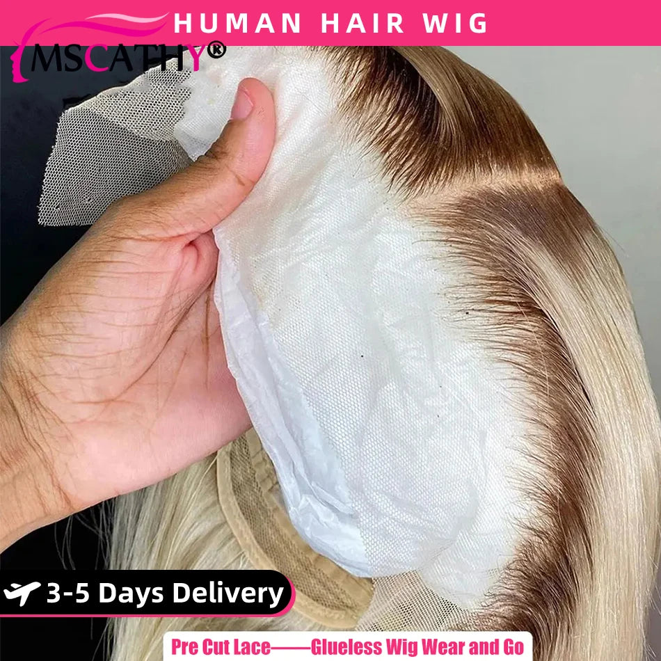 13x6 Blonde Ombre Human Hair Wigs For Women Short Straight Bob Lace Front Wig With Roots 13x4 HD Transparent Lace Remy Hair Wig The Hair Plug