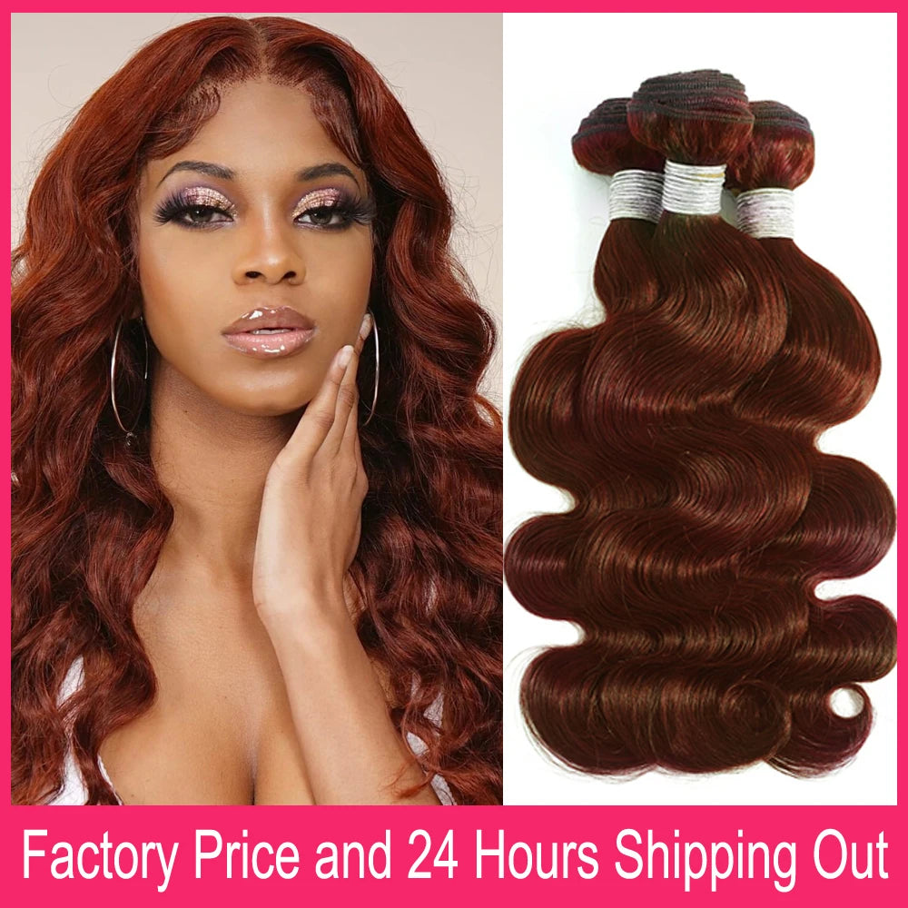 Auburn Color Human Hair Bundles 3 Pcs Brazilian Body Wave Human Hair Weave Extensions 100 Gram #33 Reddish Brown Hair Bundles The Hair Plug