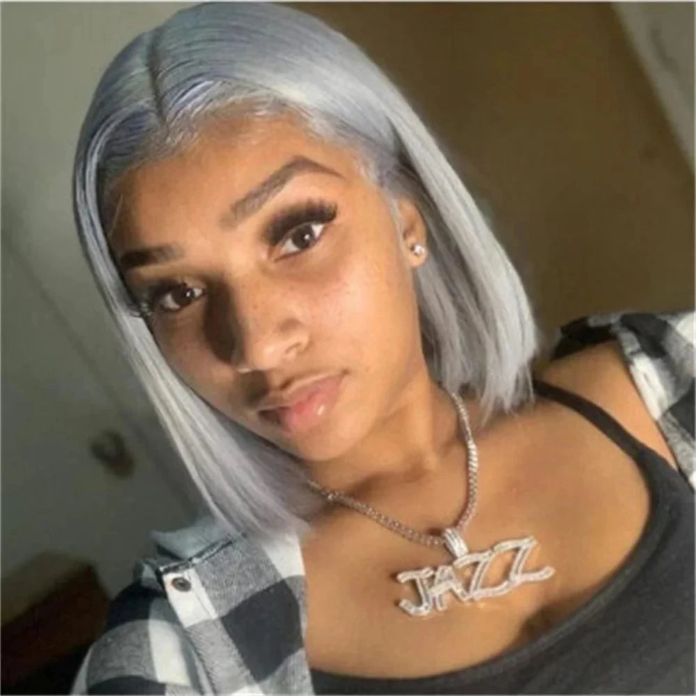 Silver Grey Short Bob Wig Straight 13x4 Lace Front Human Hair Transparent Wig for Black Women Bob Style Wig on Sale