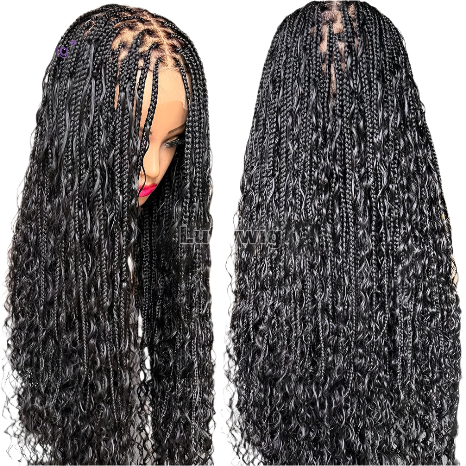 26"+ Boho Knotless Braids Ponytail Wig | HD Full Lace | Human Hair | 300% Density | Baby Hair Luxegan