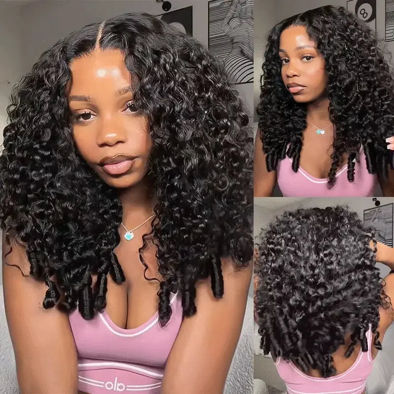 ISEE Hair 9X6  Burmese Curly Glueless Wigs Natural Black Pre Bleached Human Hair  Wig M-Cap Wear Can Go Wig Pre Cut Lace The Hair Plug