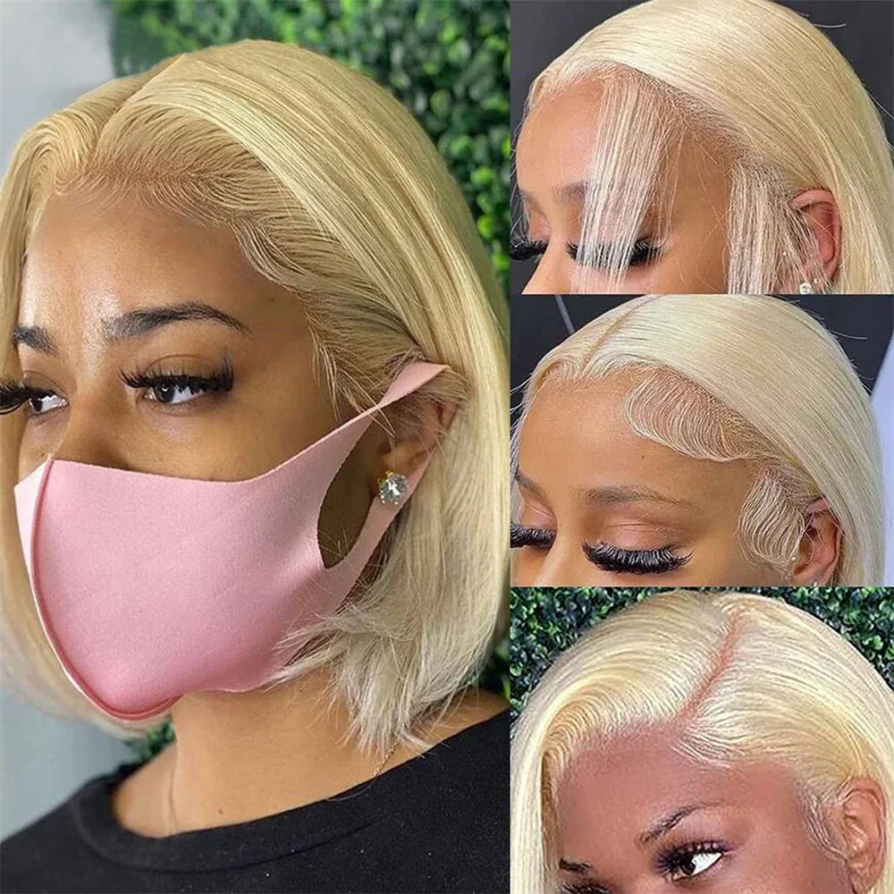 613 Honey Blonde Bob Lace Front Human Hair Wigs 13x4 Remy Brazilian Straight Short Bob 10 14 Inch Luxegan