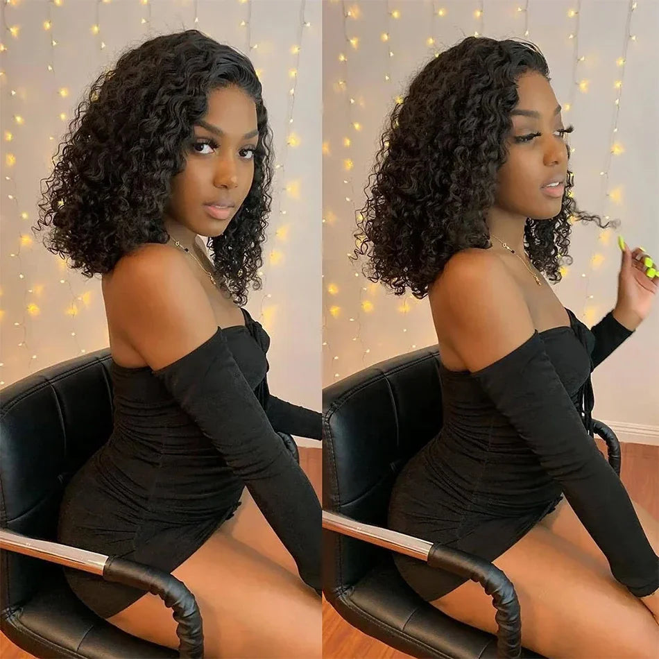 200% Density Short Curly Bob Wigs 13x4 Lace Front 4x4 Closure Deep Wave Brazilian Remy Human Hair 14 Inch Luxegan