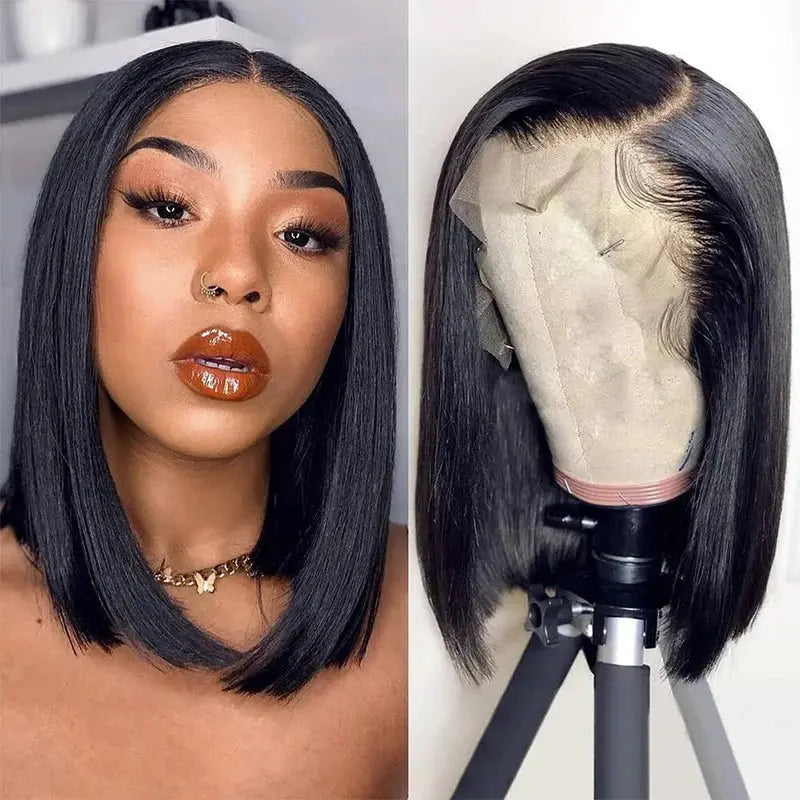 Short Bob Wig Straight 13x4 Lace Front Wig Human Hair Wigs Pre Plucked Front Wig Brazilian Lace Wigs DQ THE LUXURY INTEGRATION Official Store