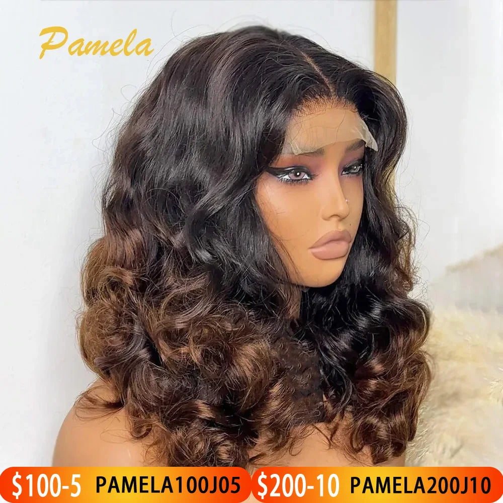 Blonde Wig Ombre Brown Colored Human Hair Wig 250 Density Loose Deep Wave Lace Frontal Glueless Wigs Human Hair Ready To Wear The Hair Plug